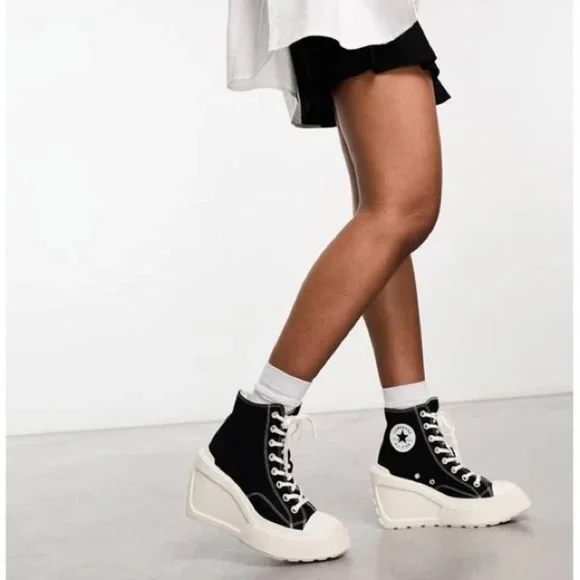 Converse All Star Chuck Taylor Black 70 De Luxe Wedge Hi Platform Sneakers 5.5 - Picture 5 of 12